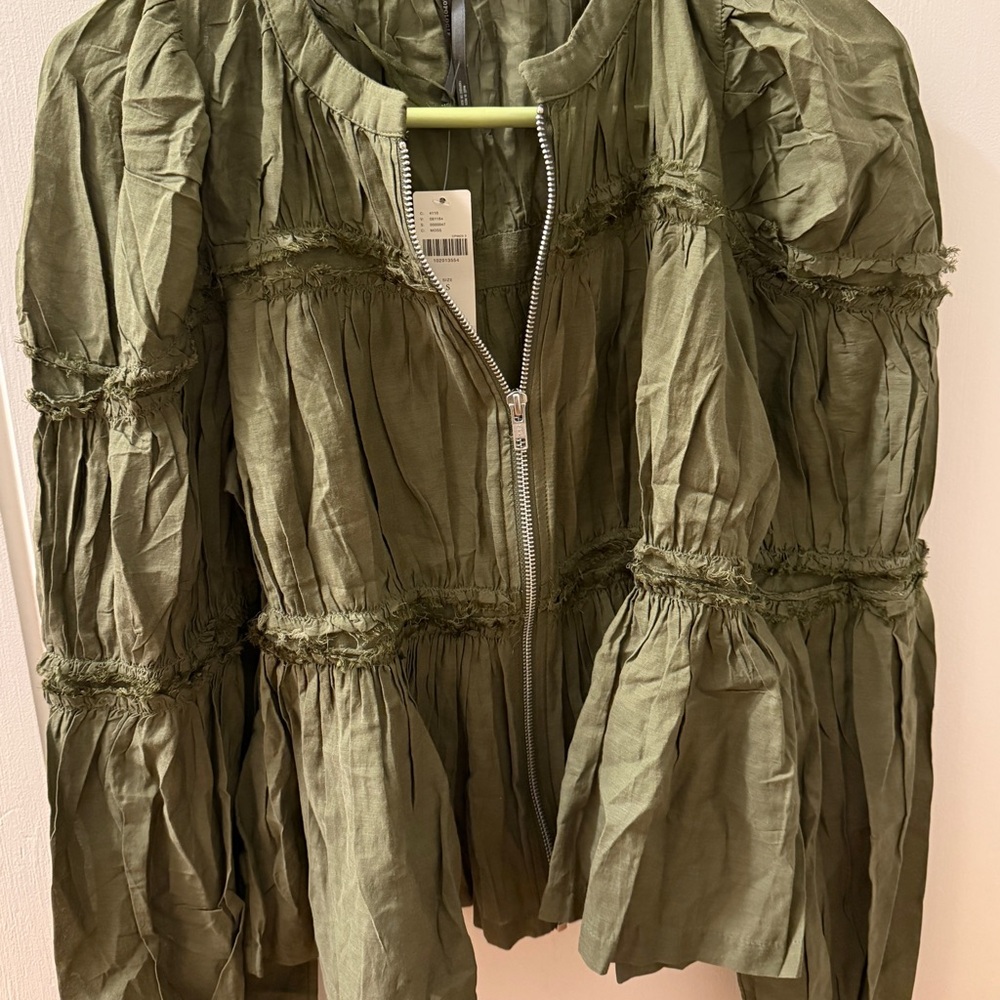 Anthropologie Olive Green zip front Blouse